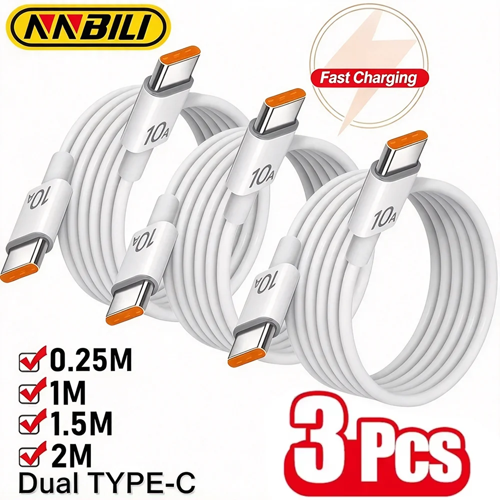 NNBILI 범용 120W 고속 충전기, PD 듀얼 타입 C, 아이폰 18, 17, 16 Pro, 삼성, 화웨이용 고속 데이터 전송 케이블 (1개 또는 3개 세트)