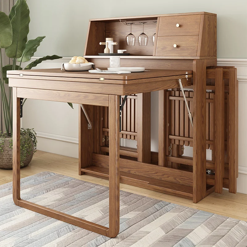 Foldable table and chair combination storage sideboard Modern retractable household dining table