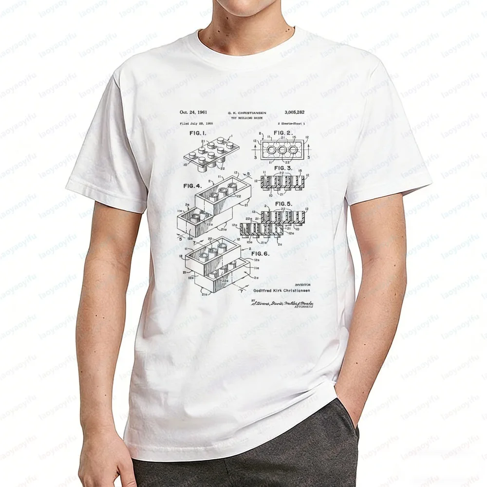 Simple Building Block T-Shirt Vintage 1961 Toy Blueprint Graphic Cotton Tee 90s Casual Nostalgia Fashion Summer Men's Clothing
