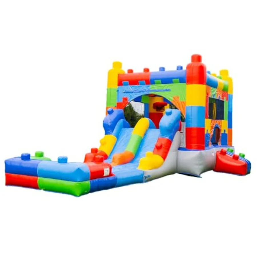 

14x26x12' Block Party Bounce House with Dual Lane Slide; 100 Commercial Grade PVC Vinyl with Basketball Hoop and Blower Wet/Dry