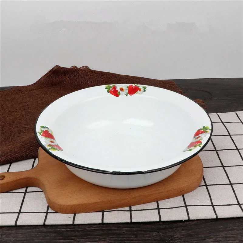 

Enamel Deep Dish with Thickened Wide Edge Soup Dish Fruit Barbecue Enamel Dish Ramen Rice Washing Bowl Salad Stainless Steel