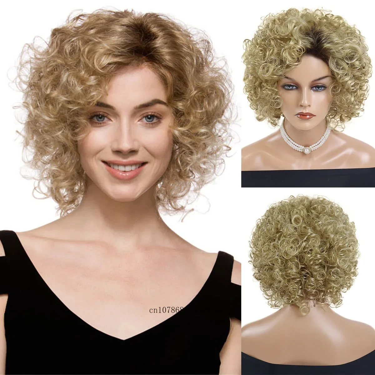 

Natural Synthetic Short Curly Wig for Women Fluffy Blonde Wavy Bouncy Soft Wigs Heat Resistant Fiber Daily Party Cosplay Use