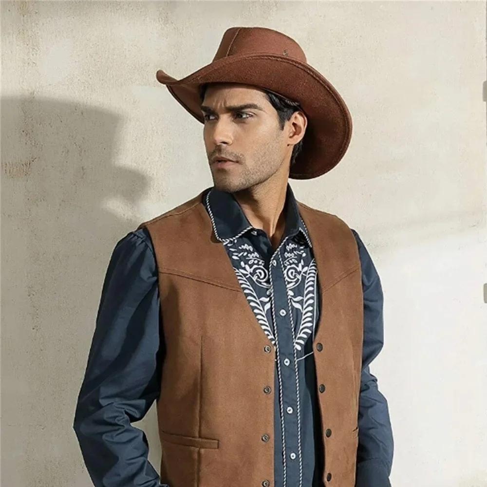 Denim Vest Men's Cowboy Suede Leather Suit Casual Western Waistcoat Clothing Punk Sleeveless Jacket Custom Colour Prom Man