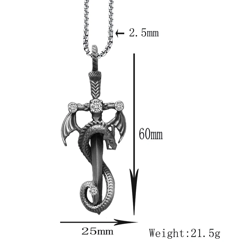 Punk Wing Dragon Necklace Personalized Cross Sword Pendant Gothic Viking Retro Jewelry Gift For Him Boys Men Father Best Friends