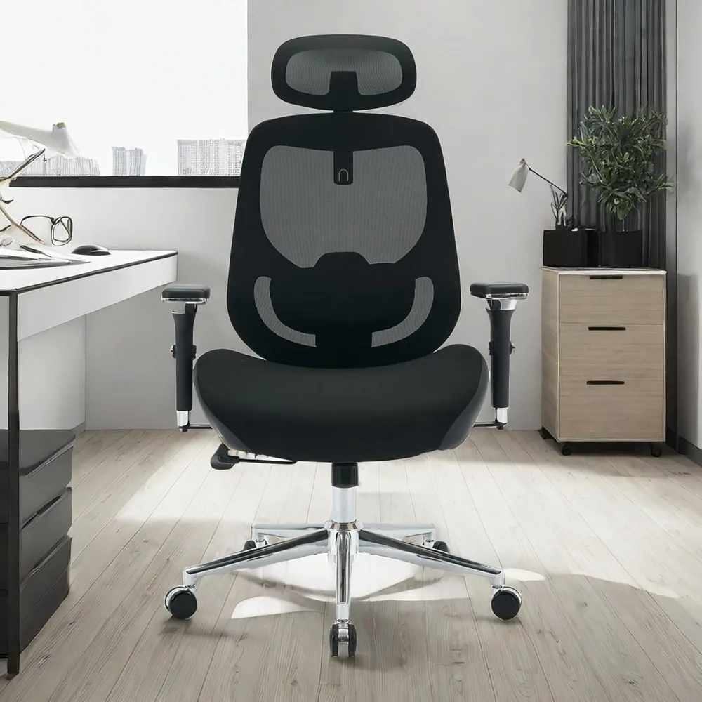 Ergonomic Office Chair with 4D Adjustable Arms for Tall People Mesh High Back Chair with Lumbar Support and Headrest