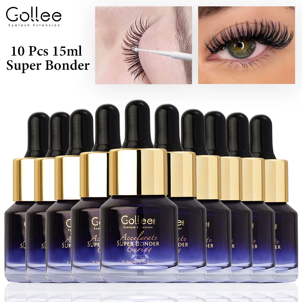 

Gollee 10pcs Lash Extension 15ML Super Bonder Increased Durability Help Eyelash Bonder Accelerate Curing Lasting Adhesive Makeup