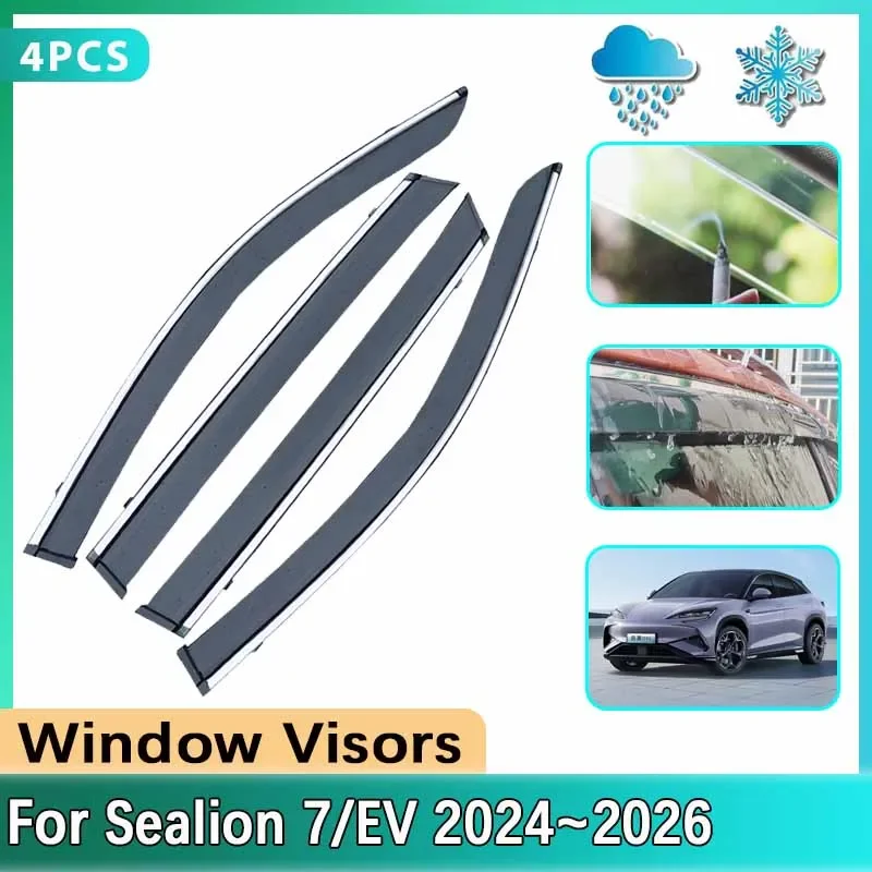 

4X Windshield For BYD Sealion 7 EV 2024 2025 2026 Deflector Side Window Visor Rain Sun Smoke Guards Eyebrow Cover Car Acessories