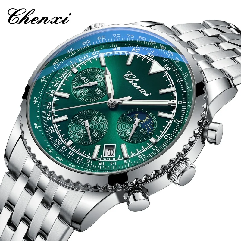 CHENXI 928 Men's Quartz Watch Luminous Chronograph Calendar Waterproof Stainless Steel Strap Business Casual Men Watches