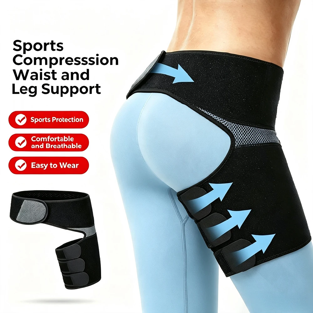 Adjustable Compression Hip Groin Support Brace, Anti-Strain Thigh Hamstring Stabilizer Wrap for Hip Flexor Pulls, Sciatic Nerve