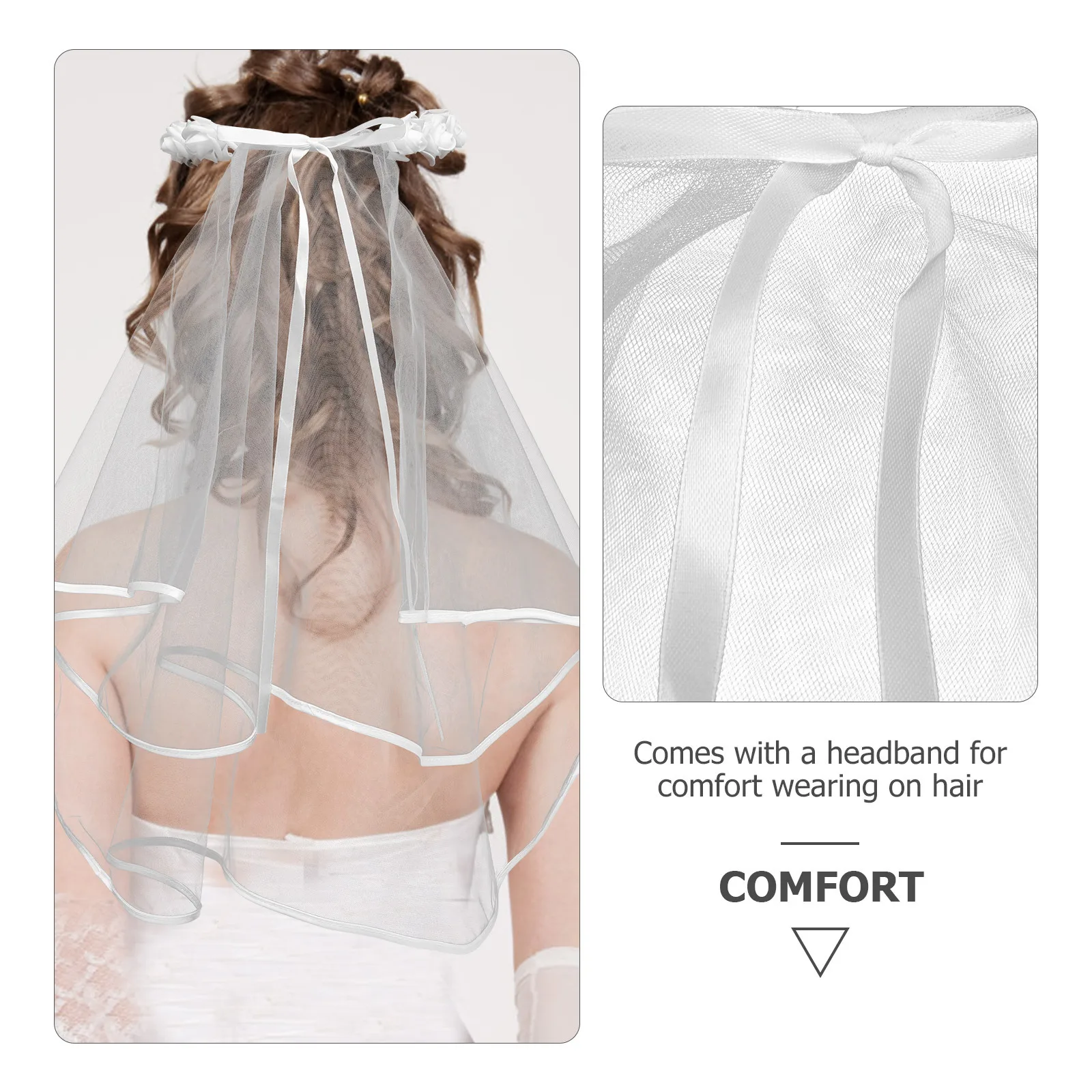 

Elegant White Rose Bridal Veil Garland Decor for Bride Woman Lady Memorable Wedding Party Vital Ceremony Veil Rose