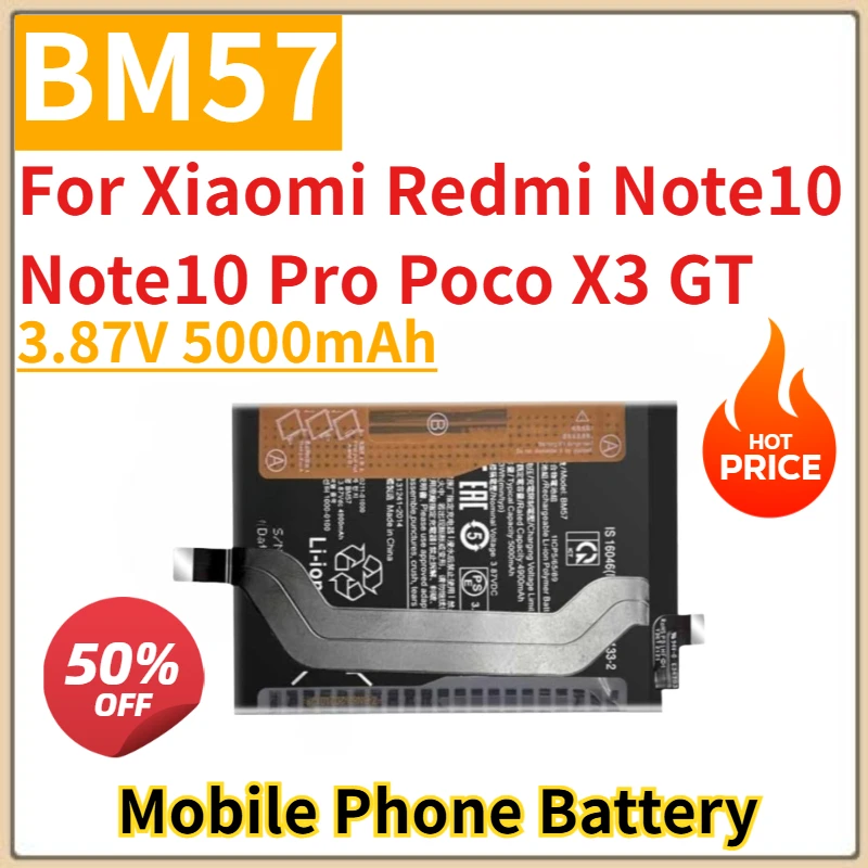 

Phone Battery 3.87V 5000mAh BM57 for Xiaomi Redmi Note10 Note10 Pro Poco X3 GT Replacement Battery Brand New High Quality