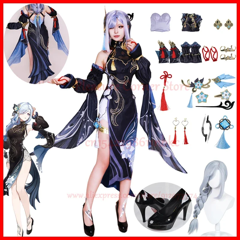 IN STOCK  Shen He Cosplay Costume Frostflower Dew Dress Genshin Impact Lantern Rite Shenhe New Cosplay Outfits Costume  Uniforms