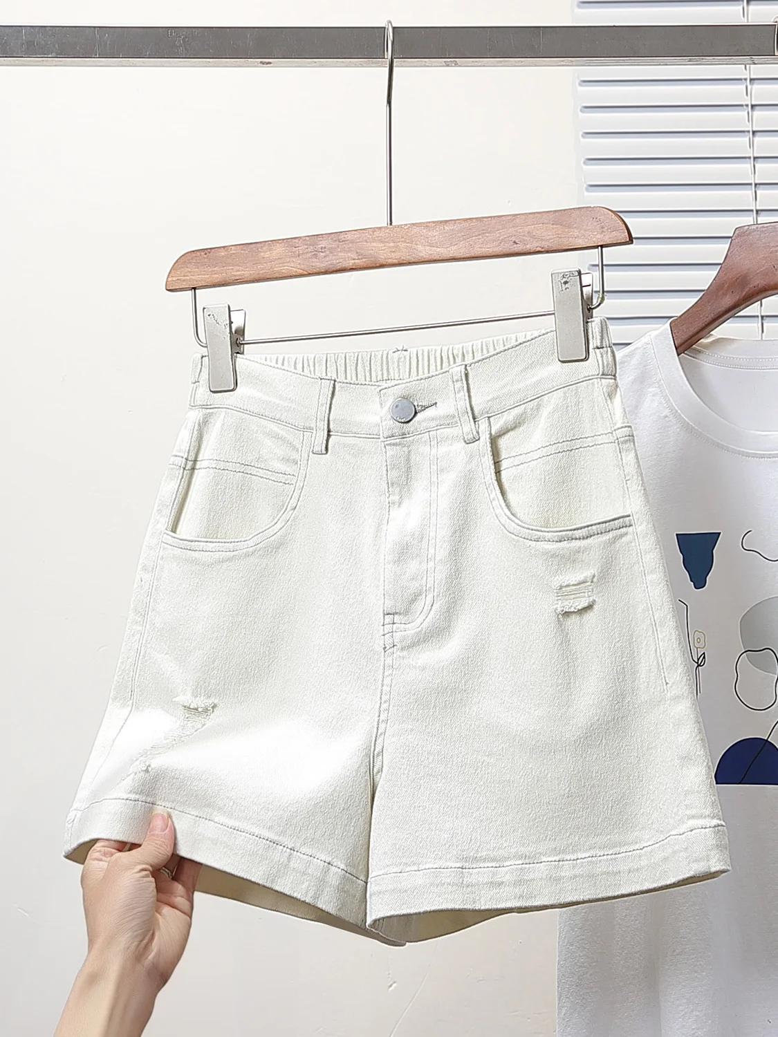 

Summer Loose plus Size European Sle Faionable Ripped Denim orts plus Size Slimming Elastic Waist Four-Fifths Length Pants