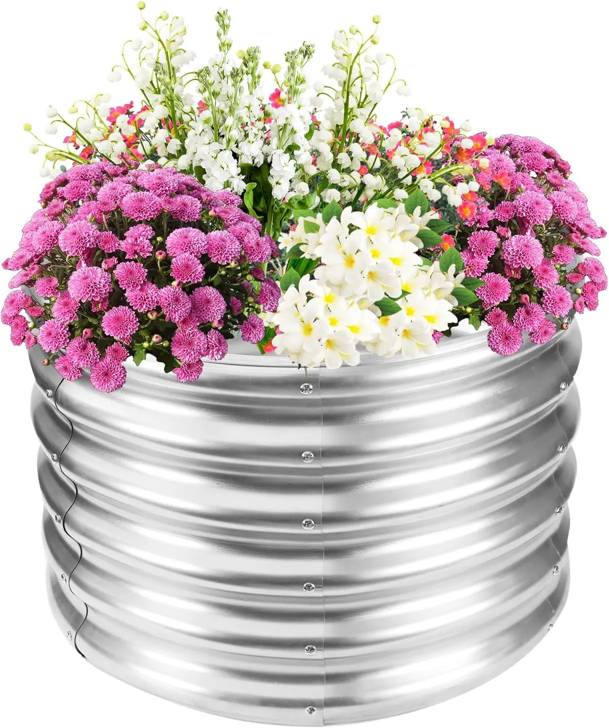 

17" Tall Elevated Round Metal Garden Bed, 2'x2' Durable Galvanized Steel Planter Box for Vegetables Flowers, Easy Assembly