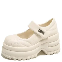 Fashion White Platform Pumps for Women 9cm High Heels Buckle Strap Mary Jane Shoes Woman Goth Thick Heeled Party Shoes Ladies