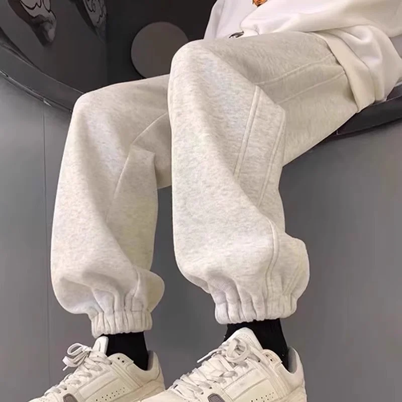 Extra Large 300 Pounds Fleece Lined Thickened Cuffed Hoodie Men's Clothing Autumn Winter Trendy  Color Loose Sports Pants