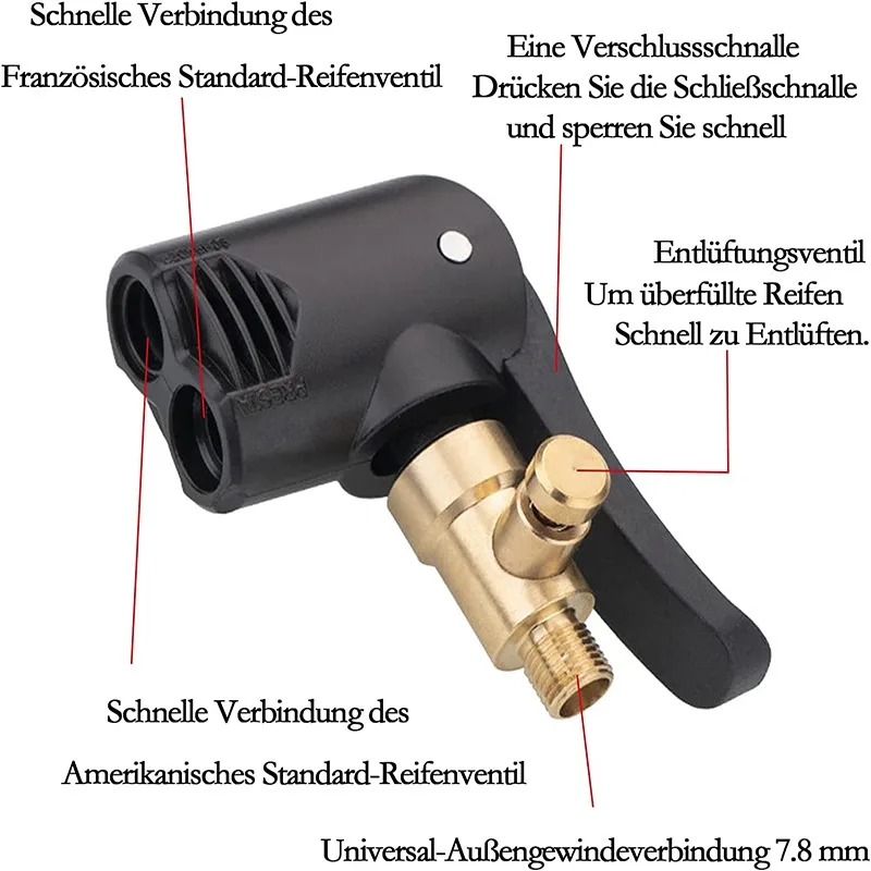 Car Air Nozzle Brass Inflatable Pumps Air Tire Air Chuck Pump Valve Connector Adapter Bicycle Motorcyle Tyre Wheel Valve Part