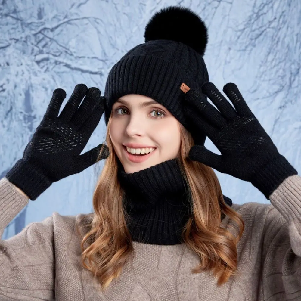 3 قطعة بسيطة بلون قبعة وشاح قفازات مجموعة الصوف الدافئ الحراري متماسكة قبعة الصوف اصطف الرقبة حامي قبعة شتوية قبعة الشتاء