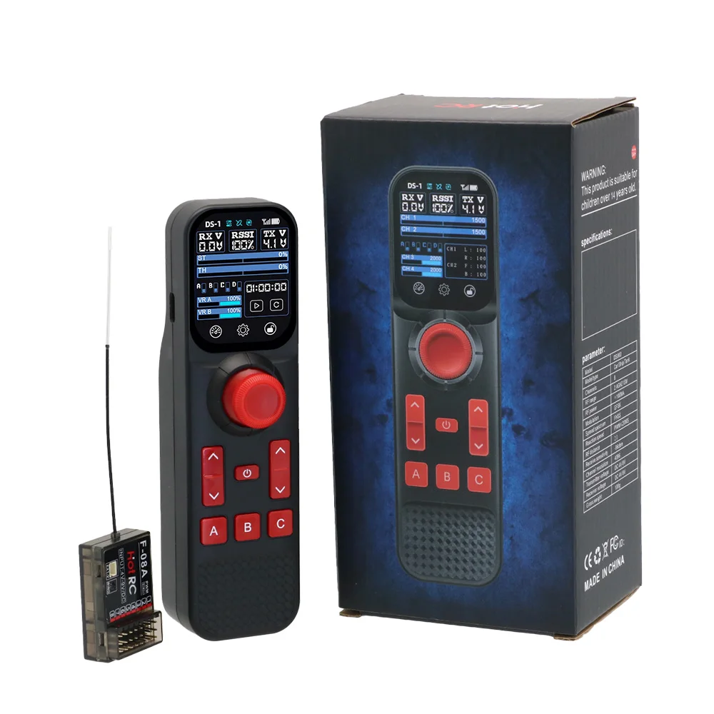 ระบบวิทยุ Hotrc DS-800 8CH 2.4GHz พร้อมรีโมทคอนโทรลหน้าจอสัมผัสสี 2 นิ้ว พร้อมตัวรับสัญญาณ F-08A สำหรับรถบังคับวิทยุและเรือบังคับ