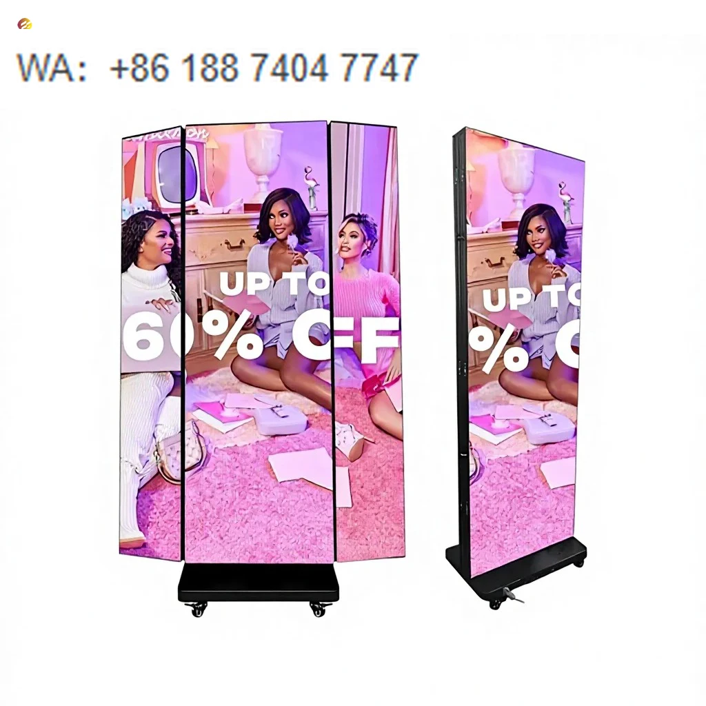 P1.86  Indoor Waterproof Smart Portable Folding Safety  All in One  Video Movie Digital Stand Trifold LED Poster Display Screen