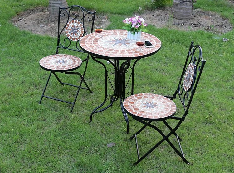 Retail High Quality Foldable Patio Mosaic Table And Chairs Bistro Furniture Set