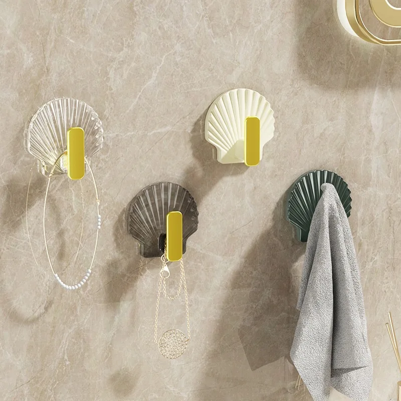 Household Non Perforated Shell Shaped Hook, Door Hanging Clothes Hook, Entrance Key Hook, Suitable For Bathroom And Kitchen