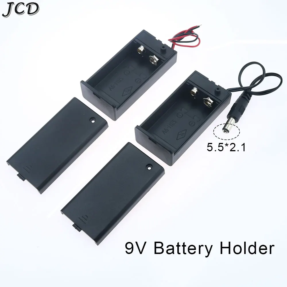 JCD 9V 6F22 Battery Holder Box Storage Case With Wire Lead ON/OFF Switch Cover + DC 2.1mm Plug