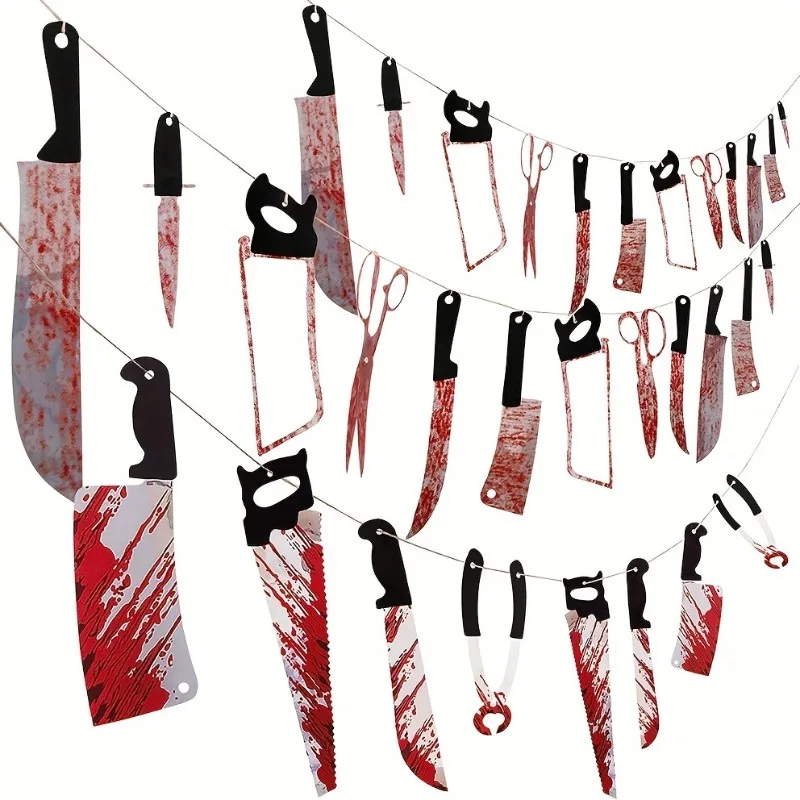 1-10Sets Halloween Blood Knife Streamer Outdoor Decoration Bar Party Haunted House Terror Hanging Ornament New Spooky Prop - view 6