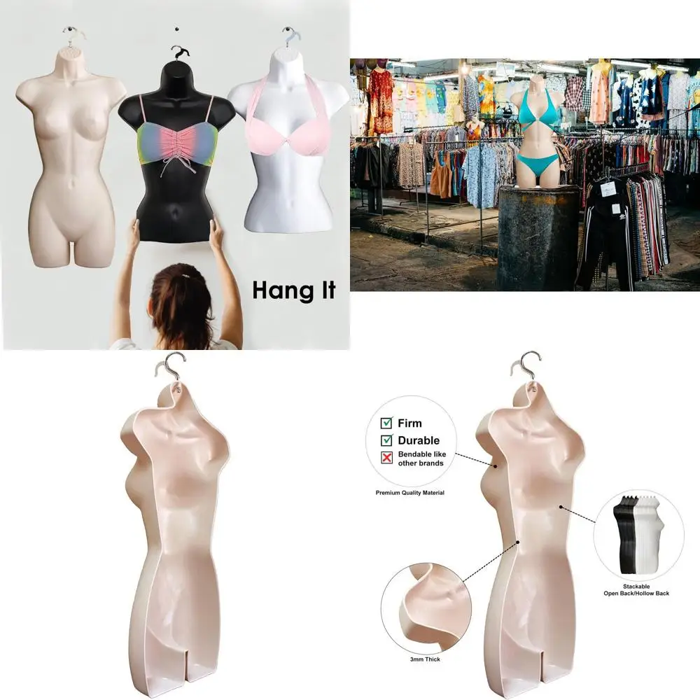 

Stackable Female Mannequin for S-M Clothing, Hip to Hollow Back, with Hanging Hook and Counter Display Options