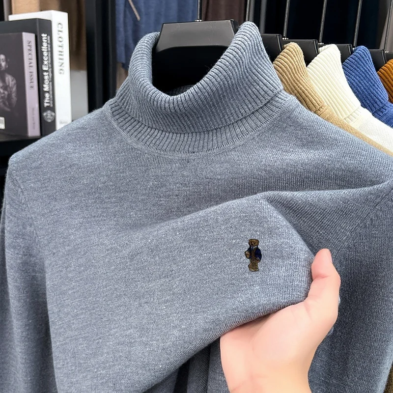 luxury men's autumn winter sweater turn-up collar embroidery high quality knitwear pullover keep warm innerwear men's clothing