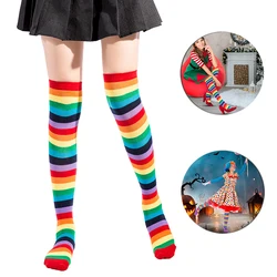 Calcetines hasta la rodilla de arcoíris, medias hasta el muslo a rayas, medias a rayas de arcoíris para fiesta de disfraces de Cosplay de Navidad