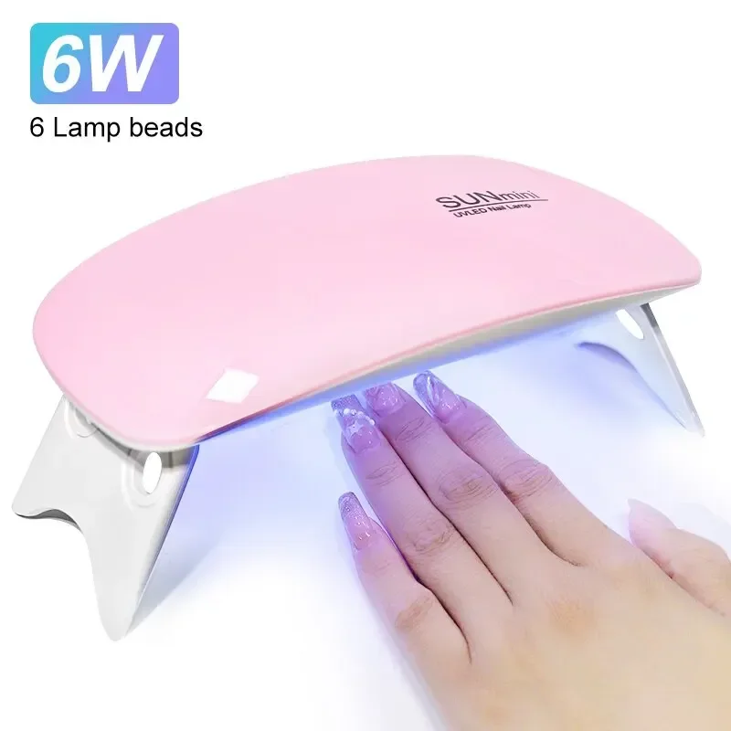 6W MINI Nail Art Machine LED Nail Gel Curing Lamp Light For Gel Polish Dryer 6Leds UV Nails Dryers Manicure Nail Art Tool 45,60S