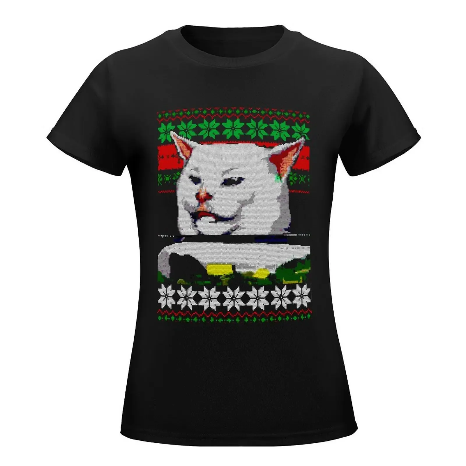 Donna che urlava al gatto brutto maglione di natale Meme Design felpa t-shirt femminile divertente magliette per le donne