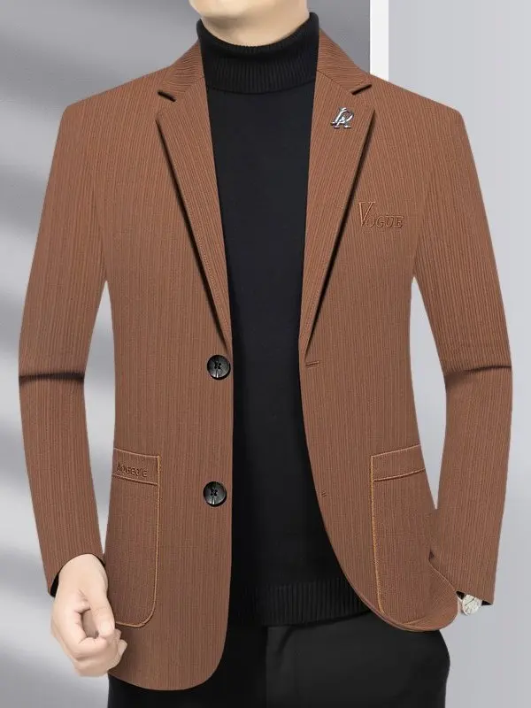 

Busin Casual Men's Suit Jaet Windproof Design Spring Trendy Outerwear Stand Fit Long Sve round Hem Two Buttons