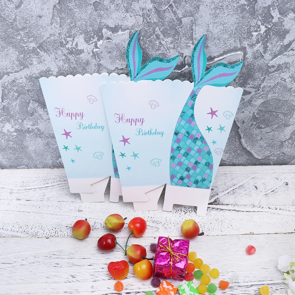 

36pcs Mermaid Popcorn Boxes Blue Printed Treat Containers For Birthday Party Kids Snack Paper Boxes Party Supplies