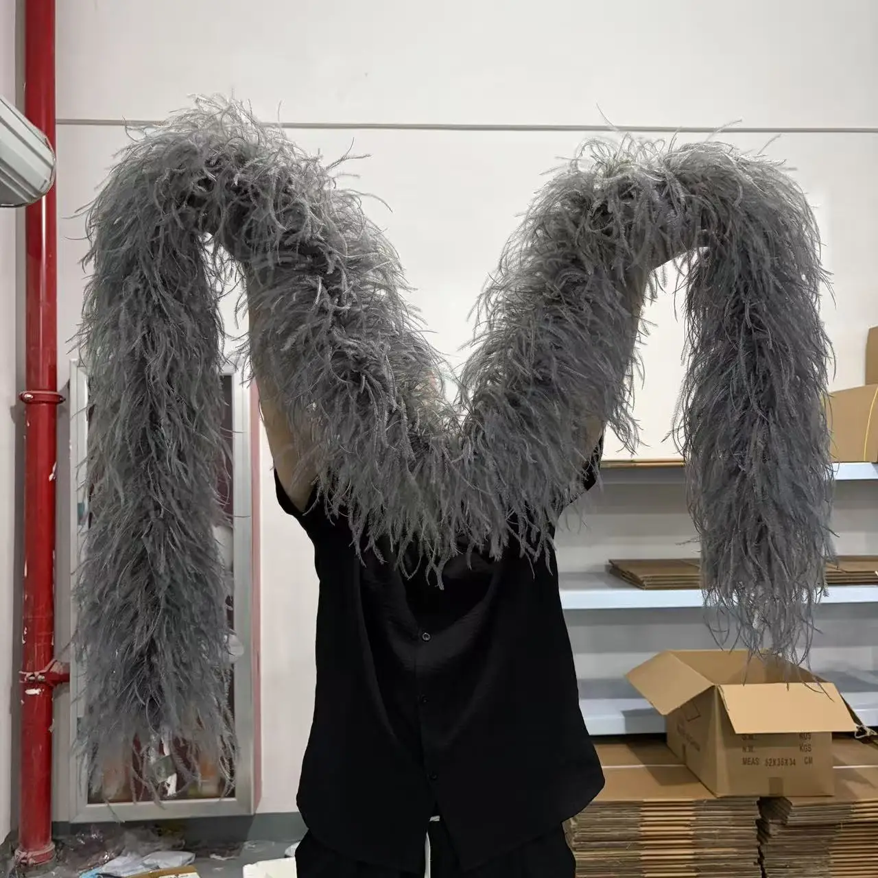 2 3 4 6 10 Ply Deep Gray Ostrich Feather Boa Scarf 2M Soft Bridal Shawl for Wedding Bridesmaid Party Gown Dress Decoration