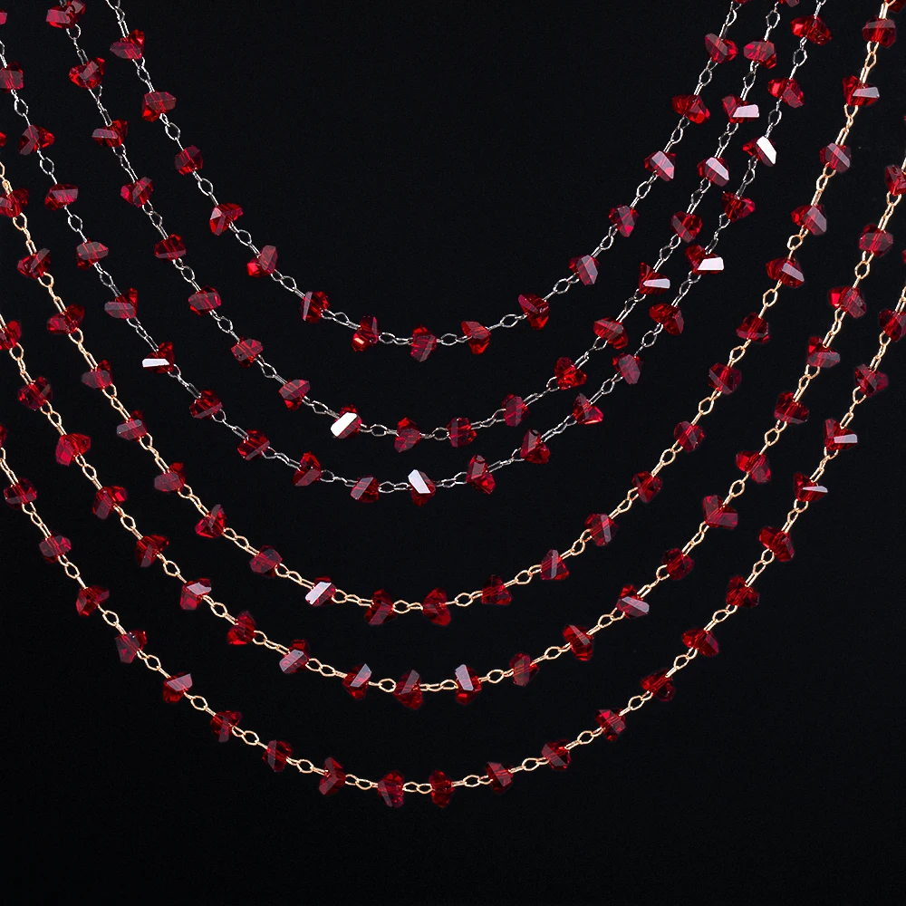 

1/2Meter Crystal Beads Chains Dark Red Irregular Triangle Copper Chains for Diy Jewelry Making Necklace Components Accessories