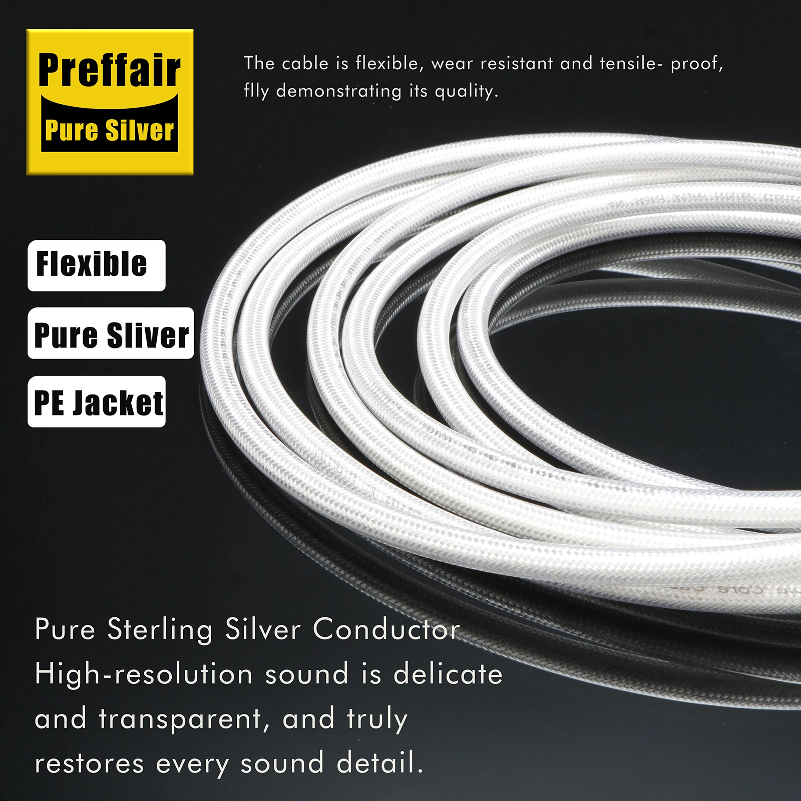 Solid Pure Silver Audio XLR Cables 1 Pair Preffair 18AWG with Carbon Fiber 3pins Balanced Connector for HiFi Devices--X451XR1801