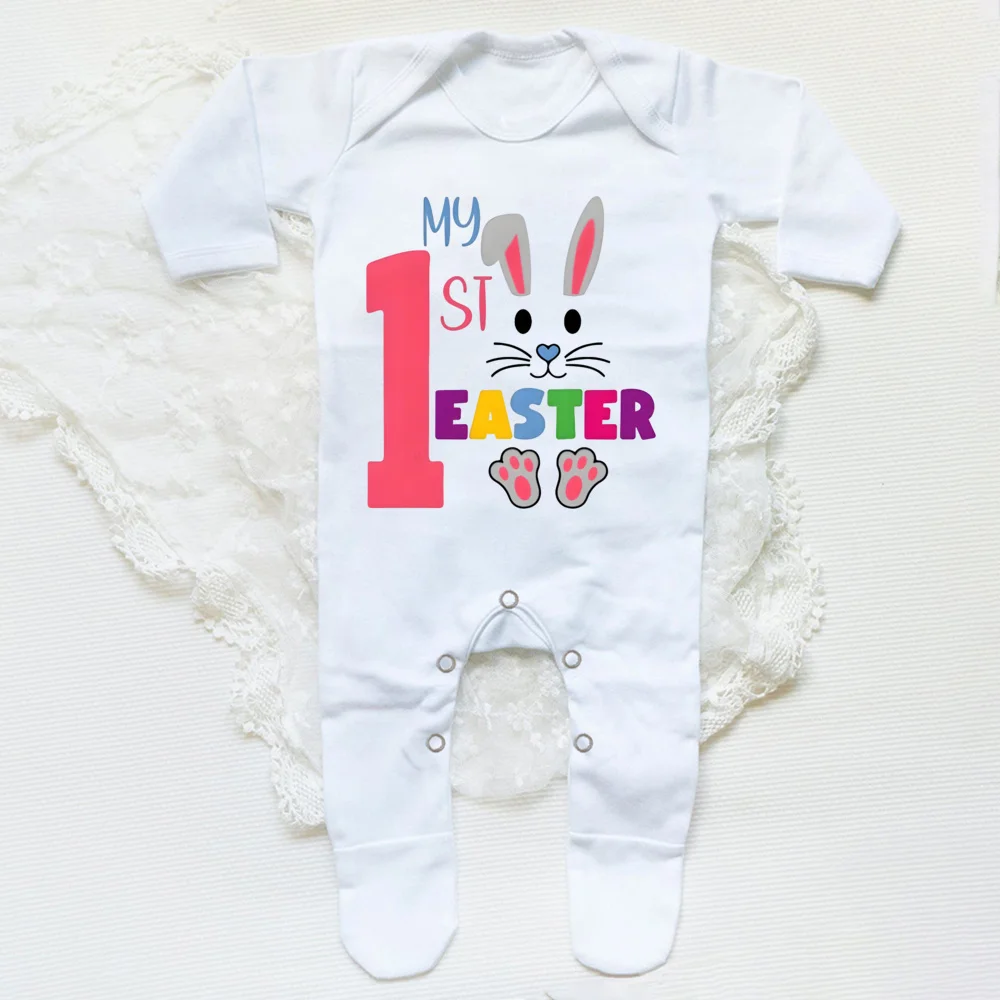 My First Easter Bunny Printed Baby Babygrow Sleepsuit Bodysuit Newborn Coming Home Hospital Outfit Infant Easter Party Romper