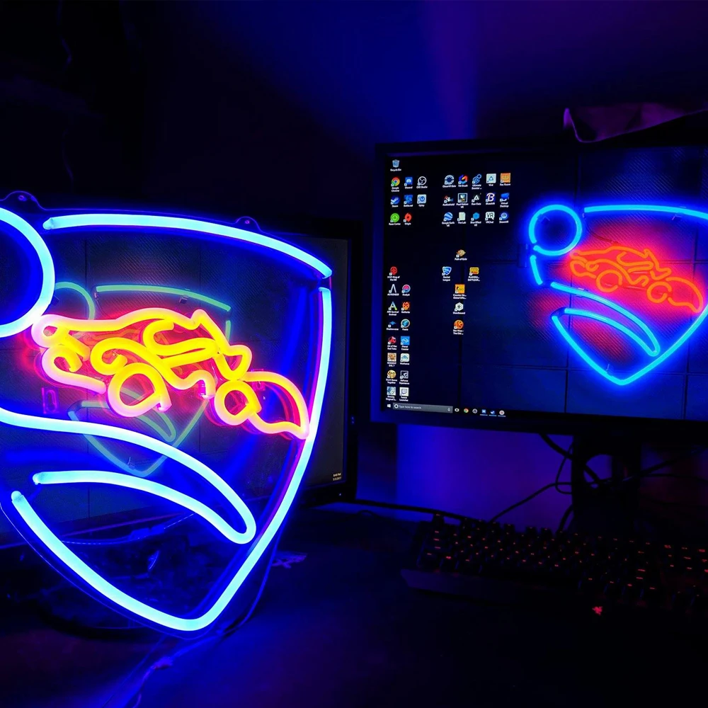 Logo personalizzato Rocket League Insegna al neon Decorazione della sala giochi Luce notturna per bambini Elettrodomestico Lampada per segnaletica illuminata al neon a LED