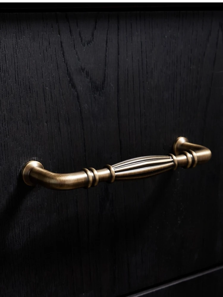 

French antique bronze brass wardrobe door drawer long handle cabinet kitchen shoe cabinet European style medieval style