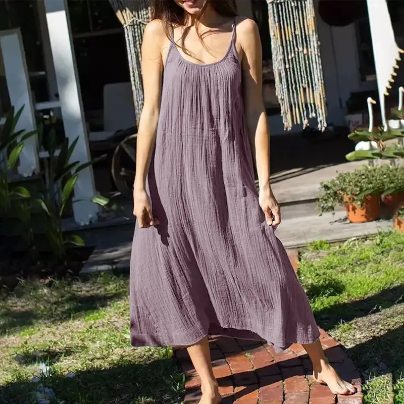 Vestido sem encosto feminino, elegante robe feminino, longo, solto, monocromático, casual, streetwear, 100% algodão, verão