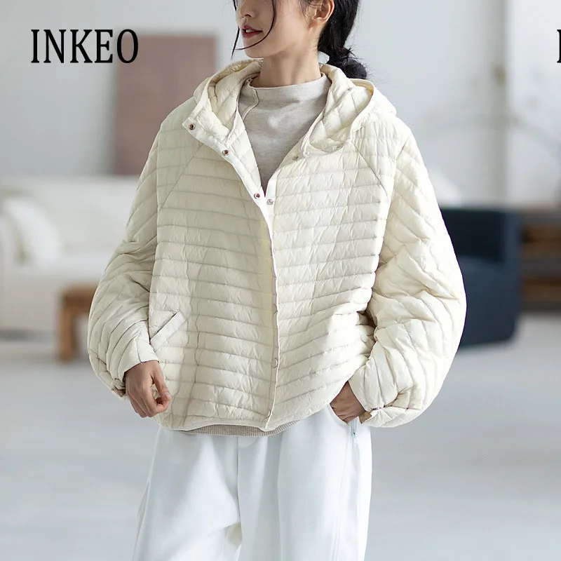 Vintage Women Oversized Down jacket Fall Winter Casual 2024 New Ultra Light Lantern sleeve Down coat Short Elegant INKEO 1O306