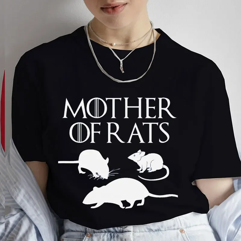 Fashion T Shirt Mother of Rats Rat Lovers Print T-shirt Women Round Neck Casual Loose Funny Tshirt Elegant Short Sleeve Y2k Tops