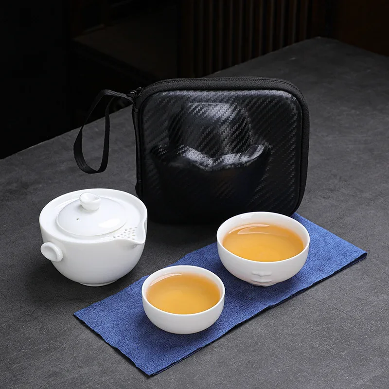 Mutton Fat Jade Porcelain Hand Kettle Portable Outdoor Travel Tea Set Business Gift White Tea Maker Luxury Tea Ceremony Gift Set