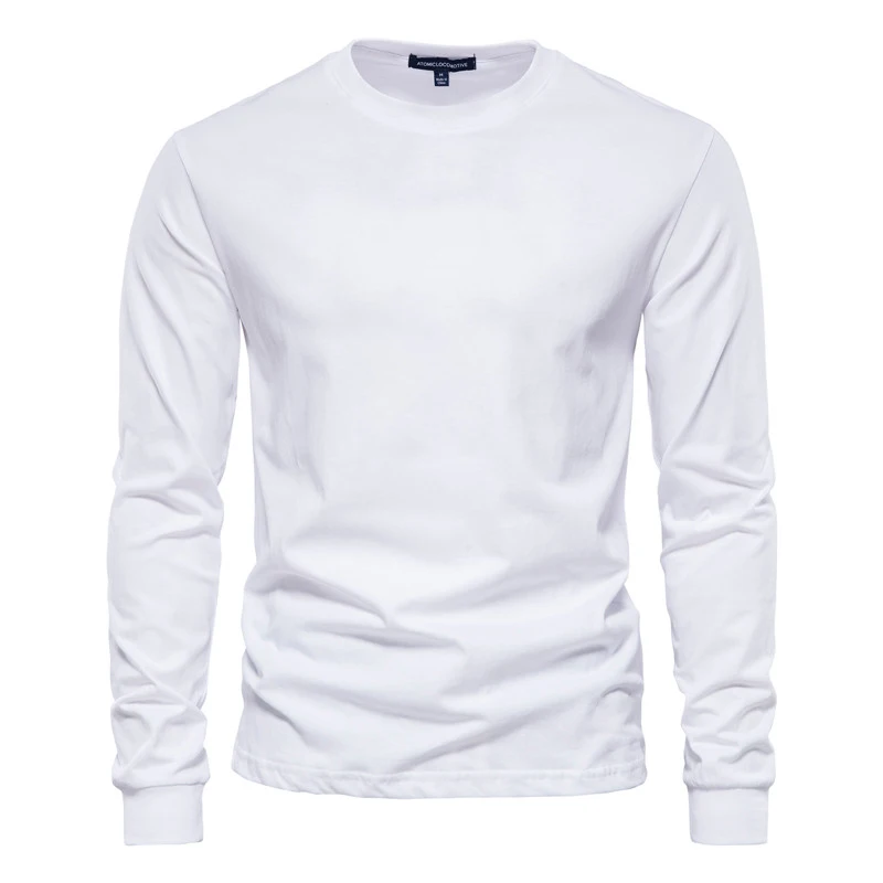 Simplicity Solid Color Long Sleeve T-shirt Fashion Cotton Men\'s T Shirts Casual O-neck Unisex Tops Fitness Run Sports Pullover