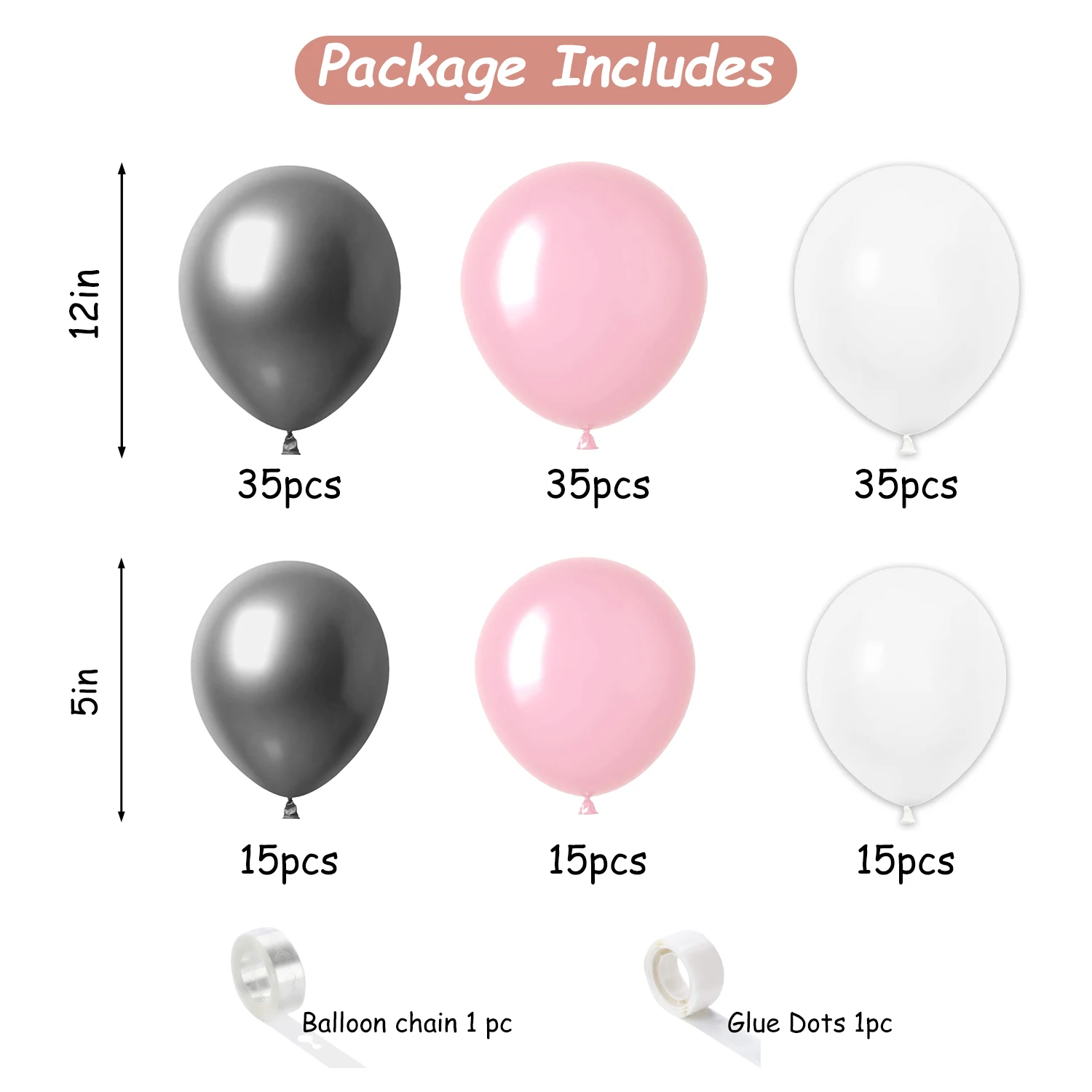 150PCS Pink, White, Silver Latex balloon Set Suitable for Birthday Parties, Weddings, Valentine's Day Party Decorations