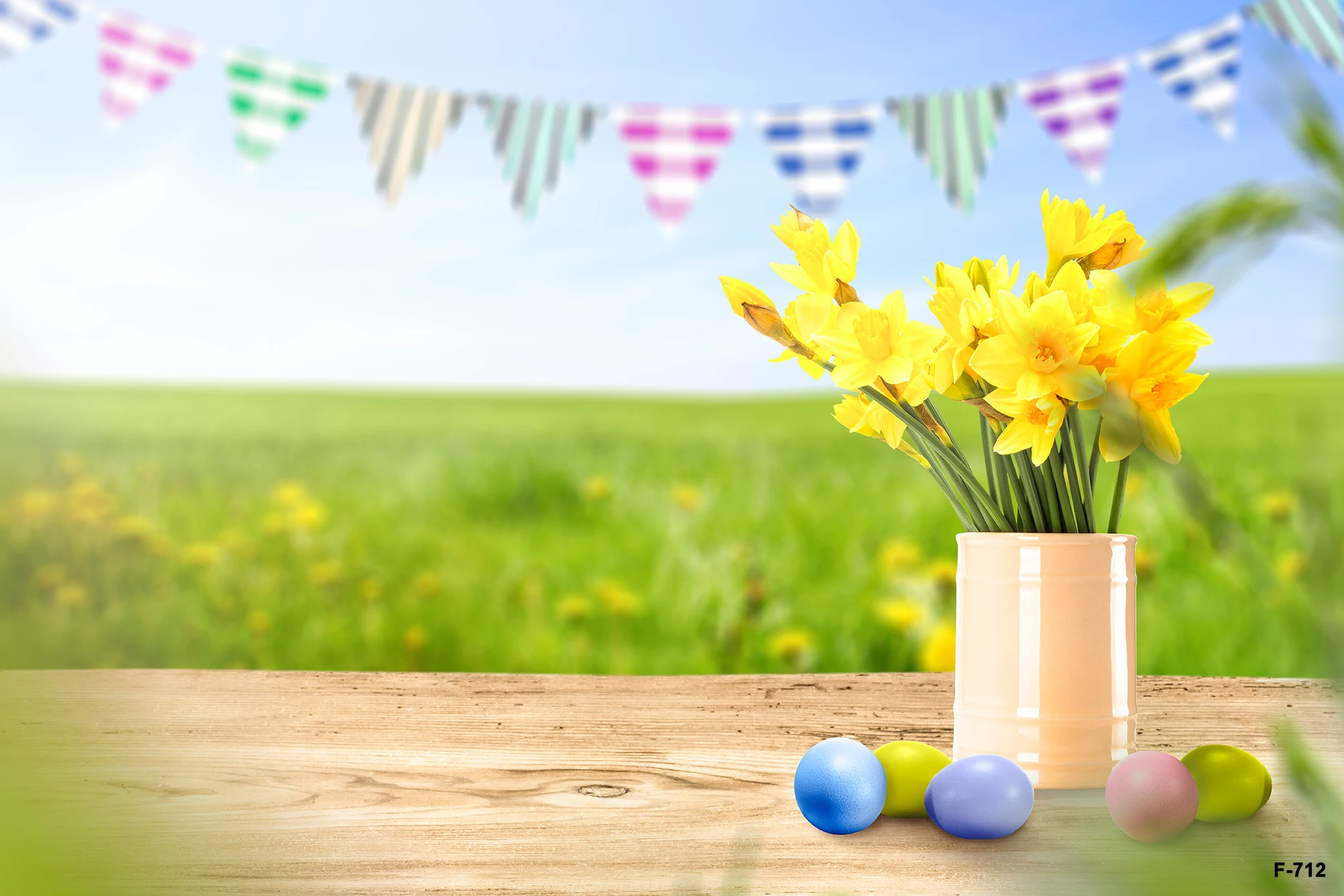 Happy Easter Theme Flowerpot Vase Chick Eggs Butterflies Spring Blue Sky Background Baby Shower Decor Custom Photozone Backdrops