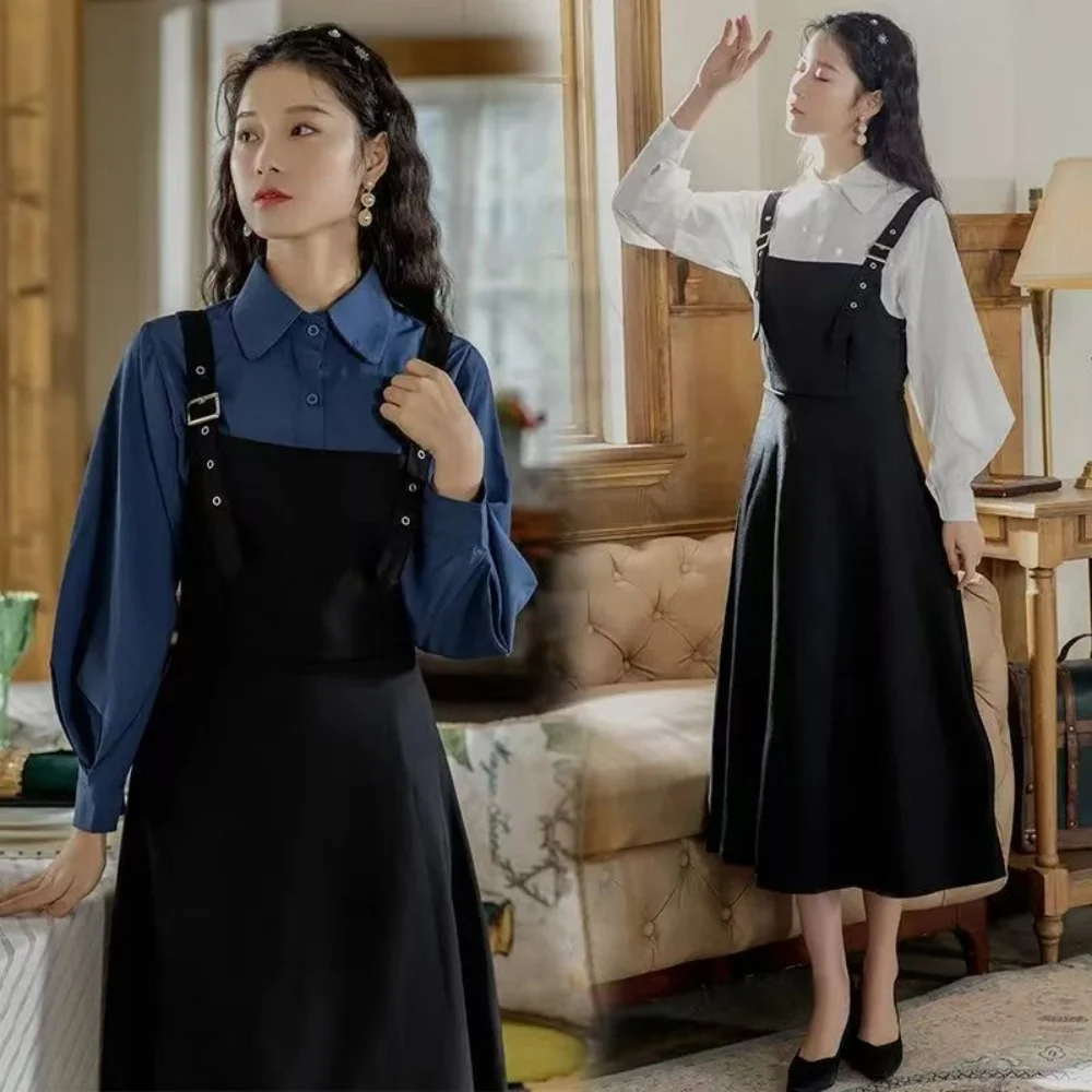 Długa sukienka na ramiączkach w stylu Lolita dla kobiet i młodszych dziewcząt, z bufiastymi rękawami, retro, vintage, letni strój uczennicy, na imprezę.