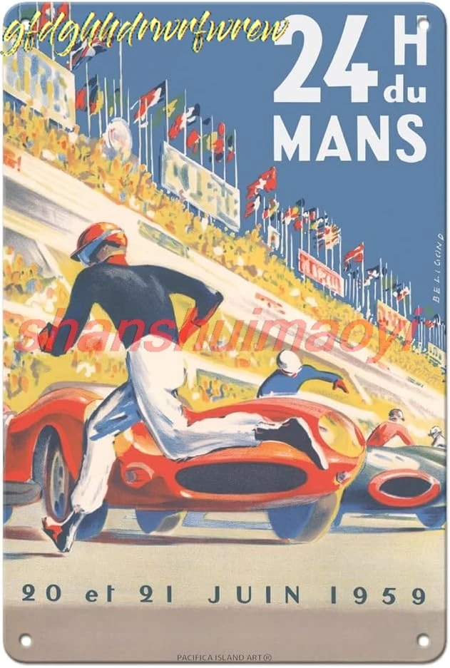 Pacifica Island Art 1959 Grand Prix - 24 hours of Le Mans France - Endurance Racing - Vintage Car Racing Poster by Michel B sign